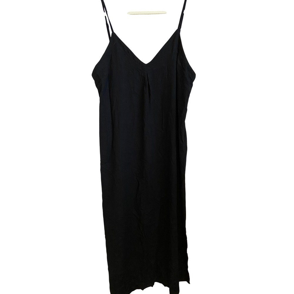 Kenny Flowers Black Linen Blend Midi Slip Dress XXL Adjustable Straps V-Neck